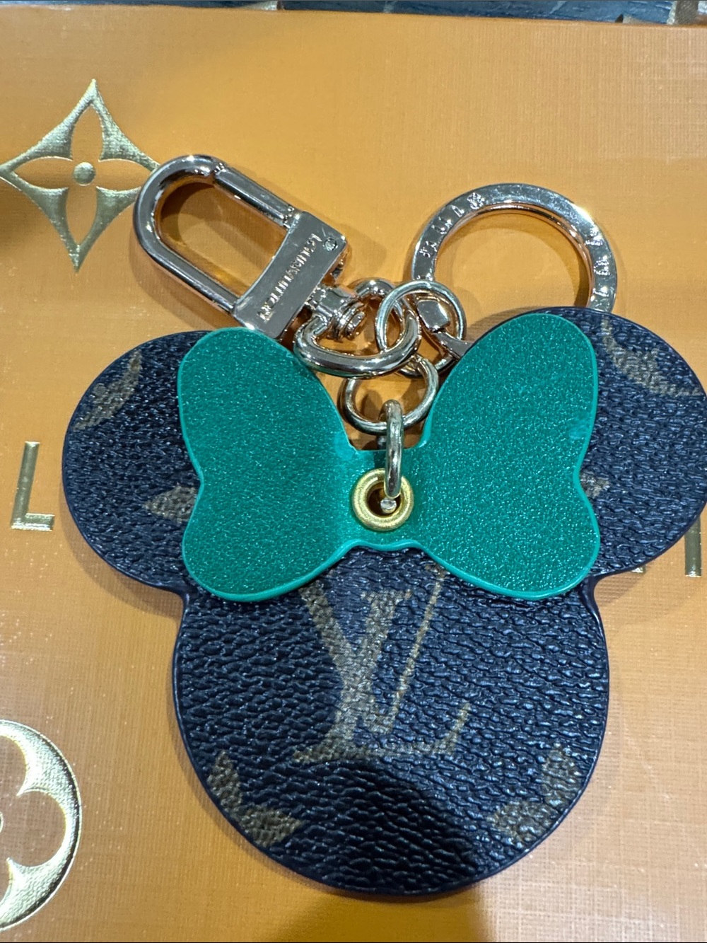 Louis Vuitton Brown Monogram Mickey Key Charm with Green Bow